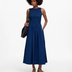 NWT Madewell The Melody Scoopback Smocked Midi Dress Blue Moon Size S